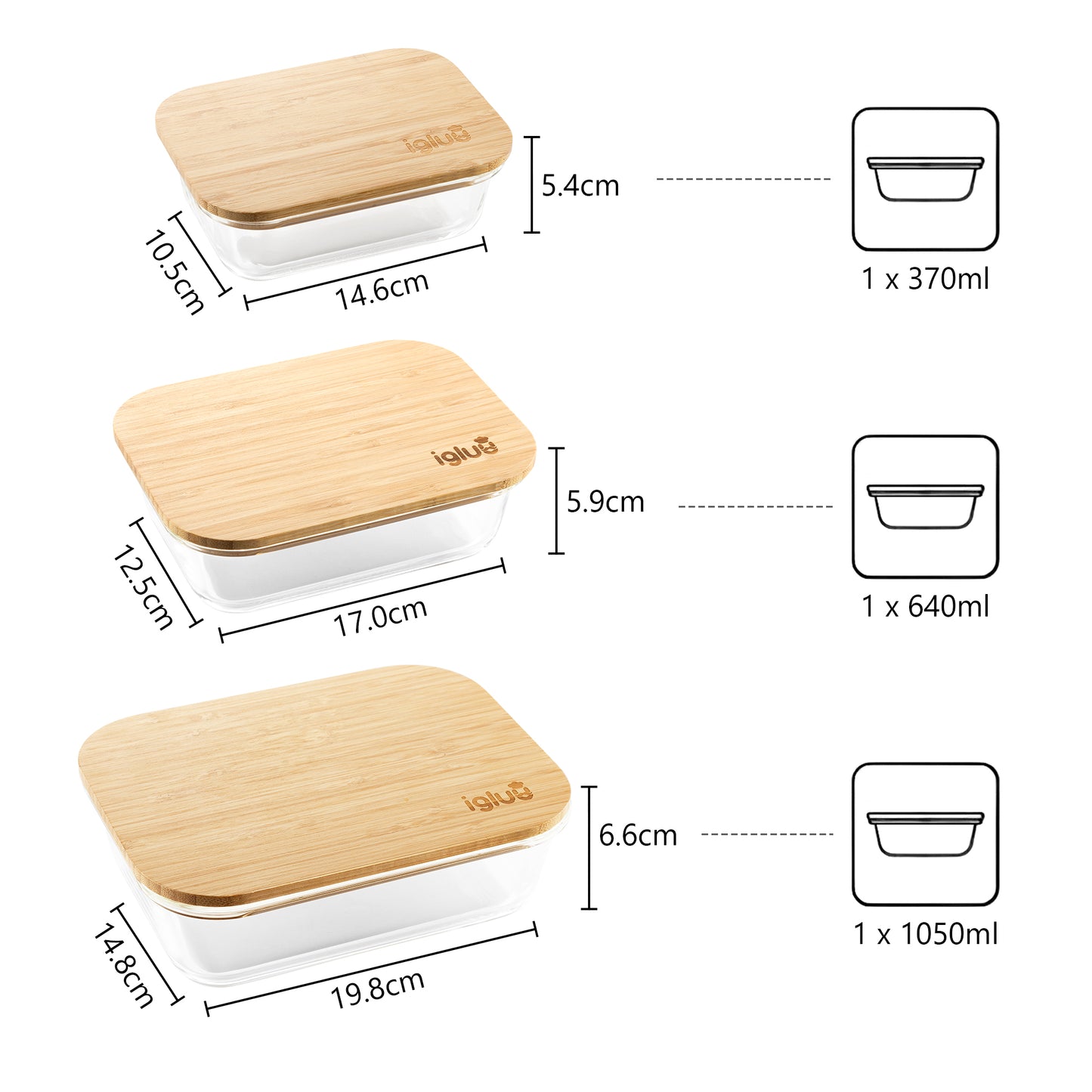 Glass Containers with Bamboo Lids - Set of 3
