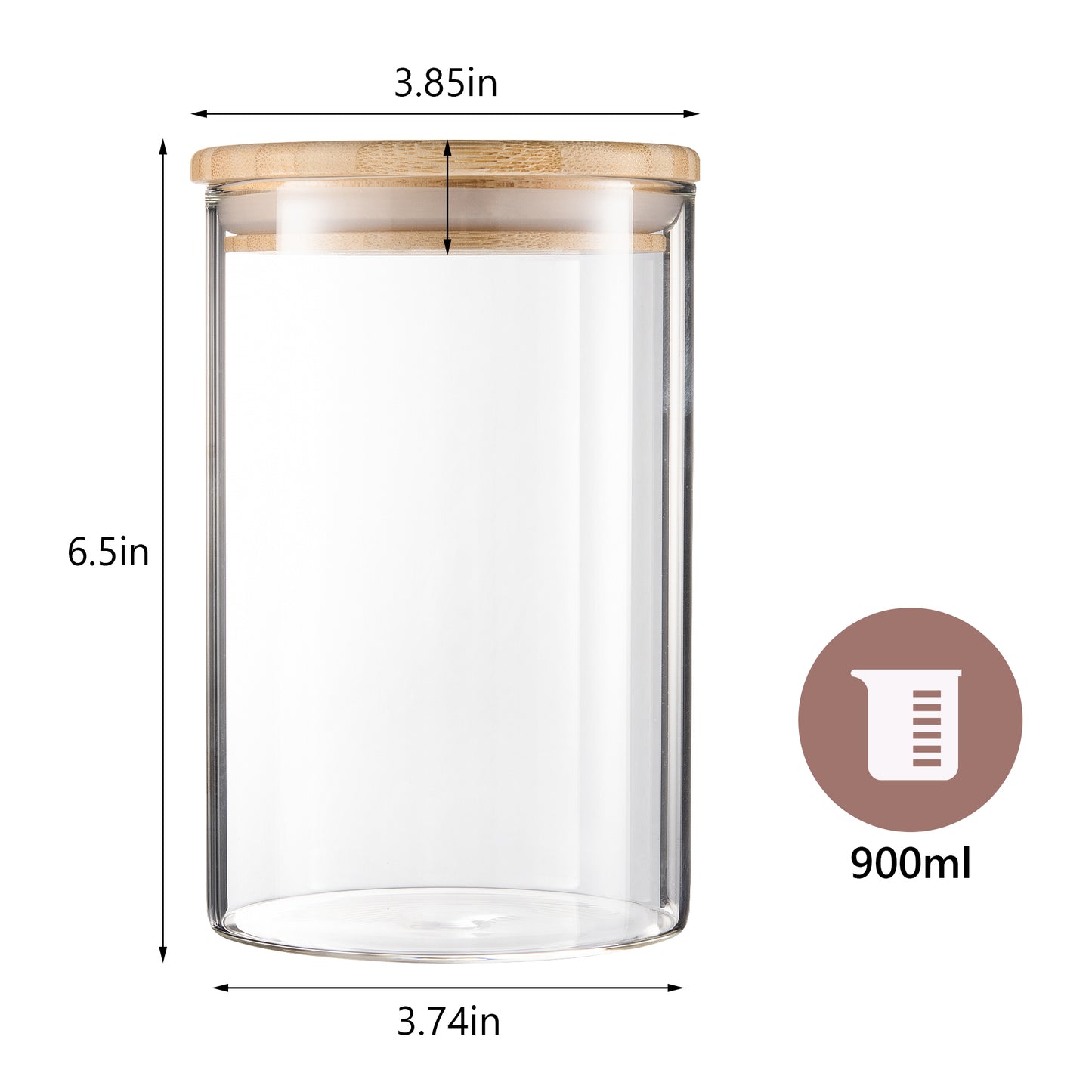 Glass Food Storage Jars with Bamboo Lids - 900 ml - 3 PACK