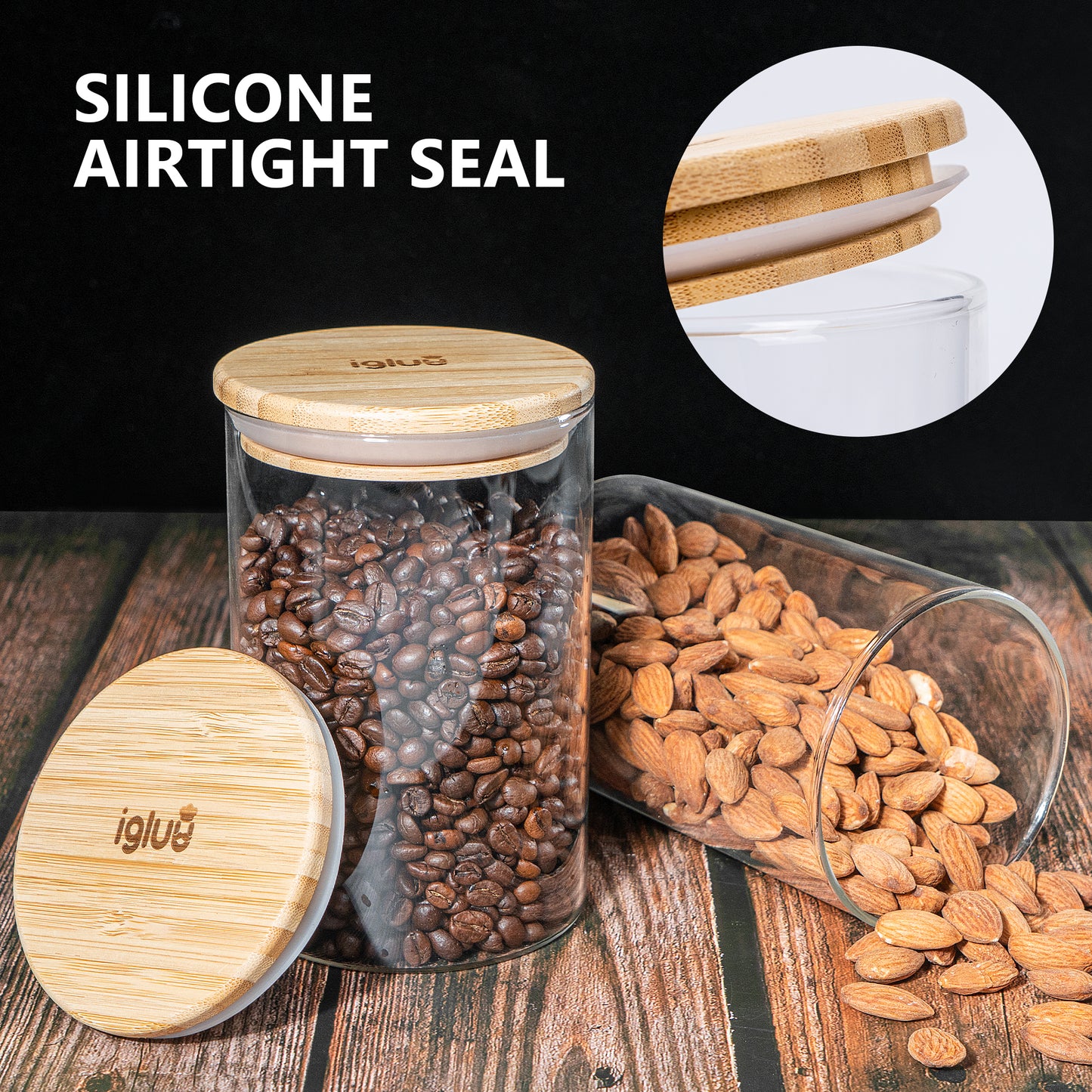Glass Food Storage Jars with Bamboo Lids - 900 ml - 3 PACK