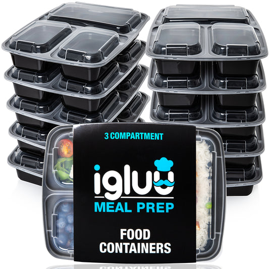 3-Compartment Reusable Containers with Airtight Lids - 946ml