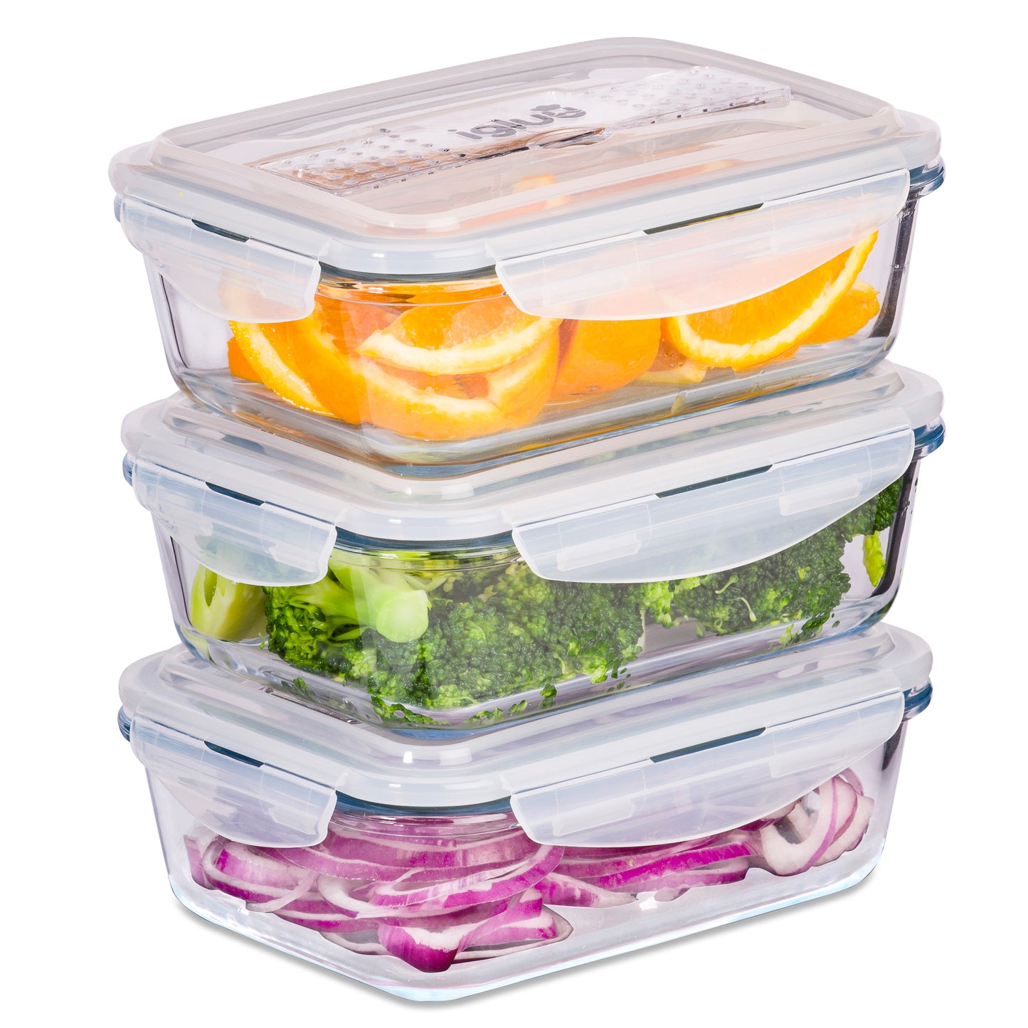 Glass Containers with Cutlery Lid Compartment -3 Pack