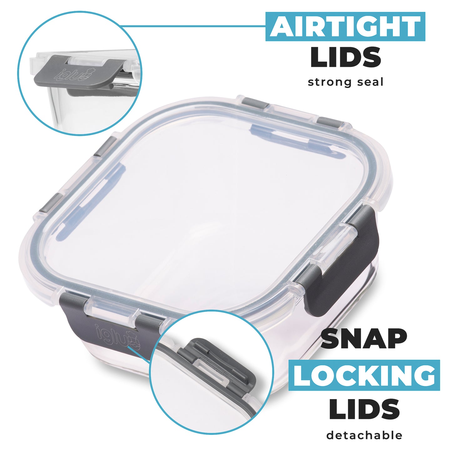 Glass Stackable Square Containers - 800ml 520ml & 320ml - 3 PACK