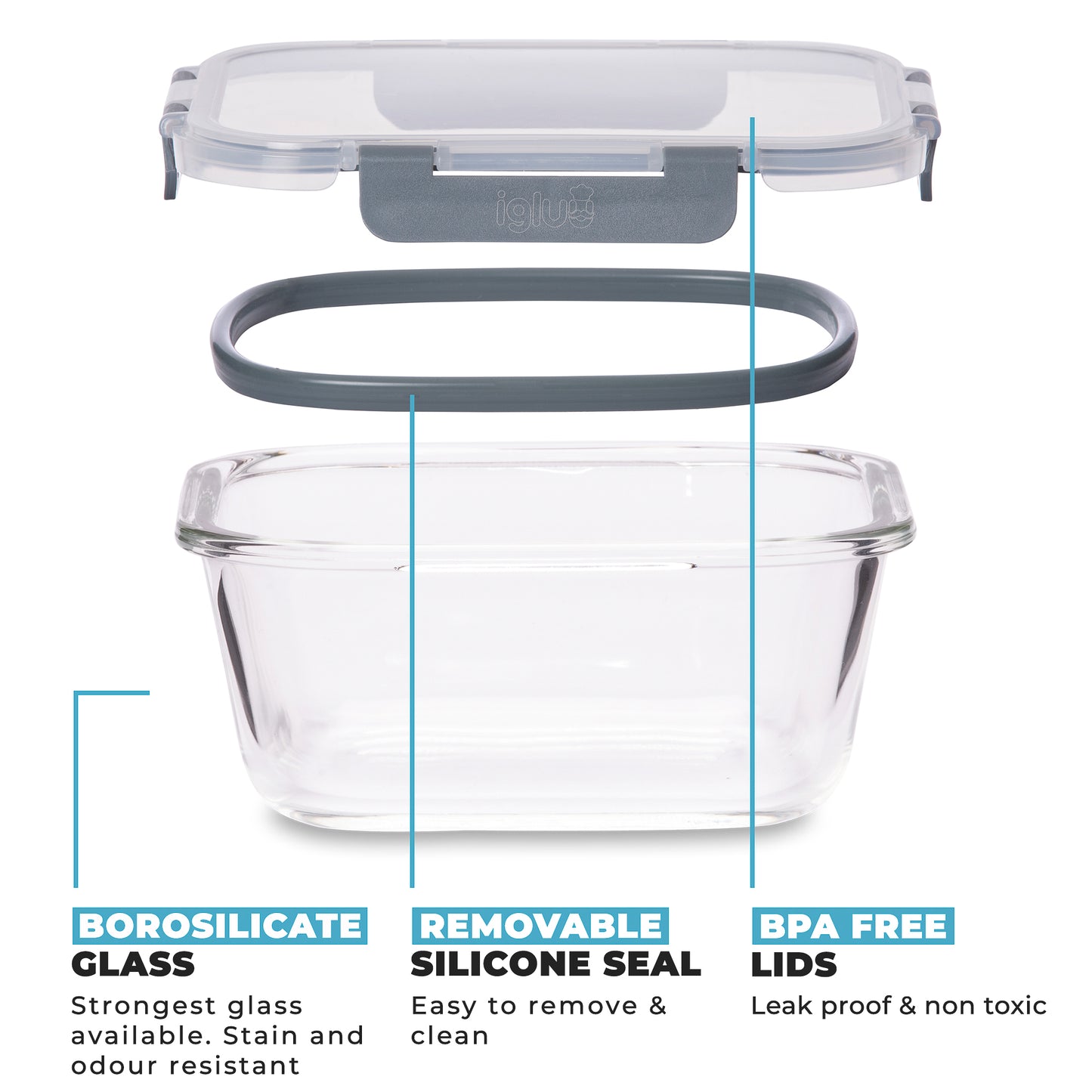 Glass Stackable Square Containers - 800ml 520ml & 320ml - 3 PACK