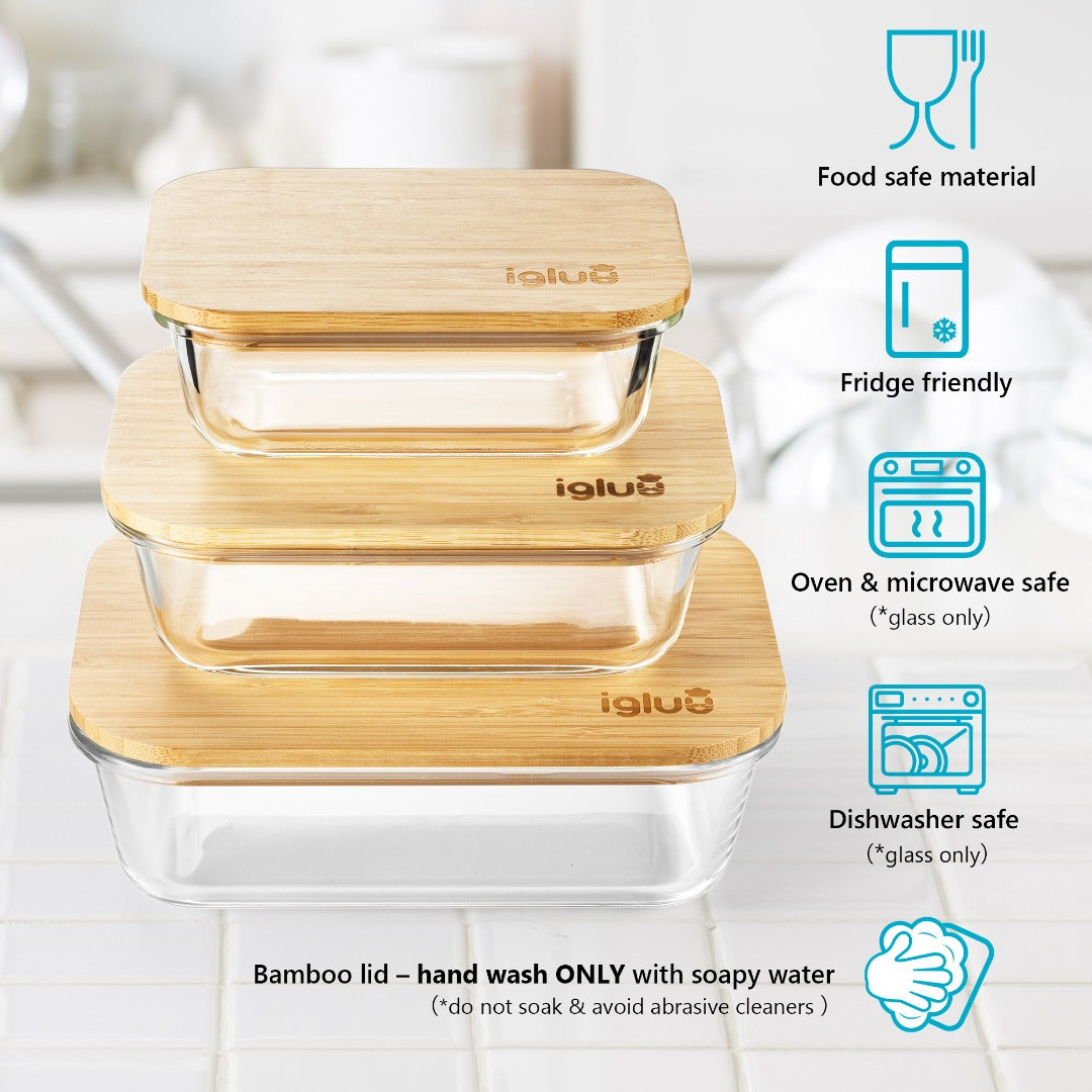 Glass Containers with Bamboo Lids - Set of 3
