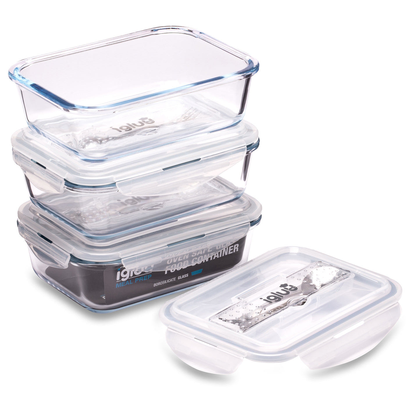 Glass Containers with Cutlery Lid Compartment -3 Pack