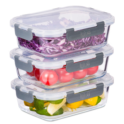 Glass Containers with Snap Lock Lids 1050ml - 3 Pack